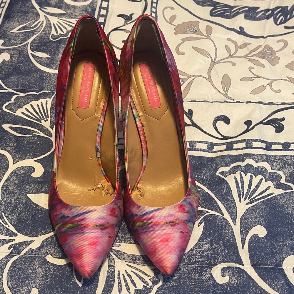 Isaac Mizrahi Pink and Purple Floral Heels